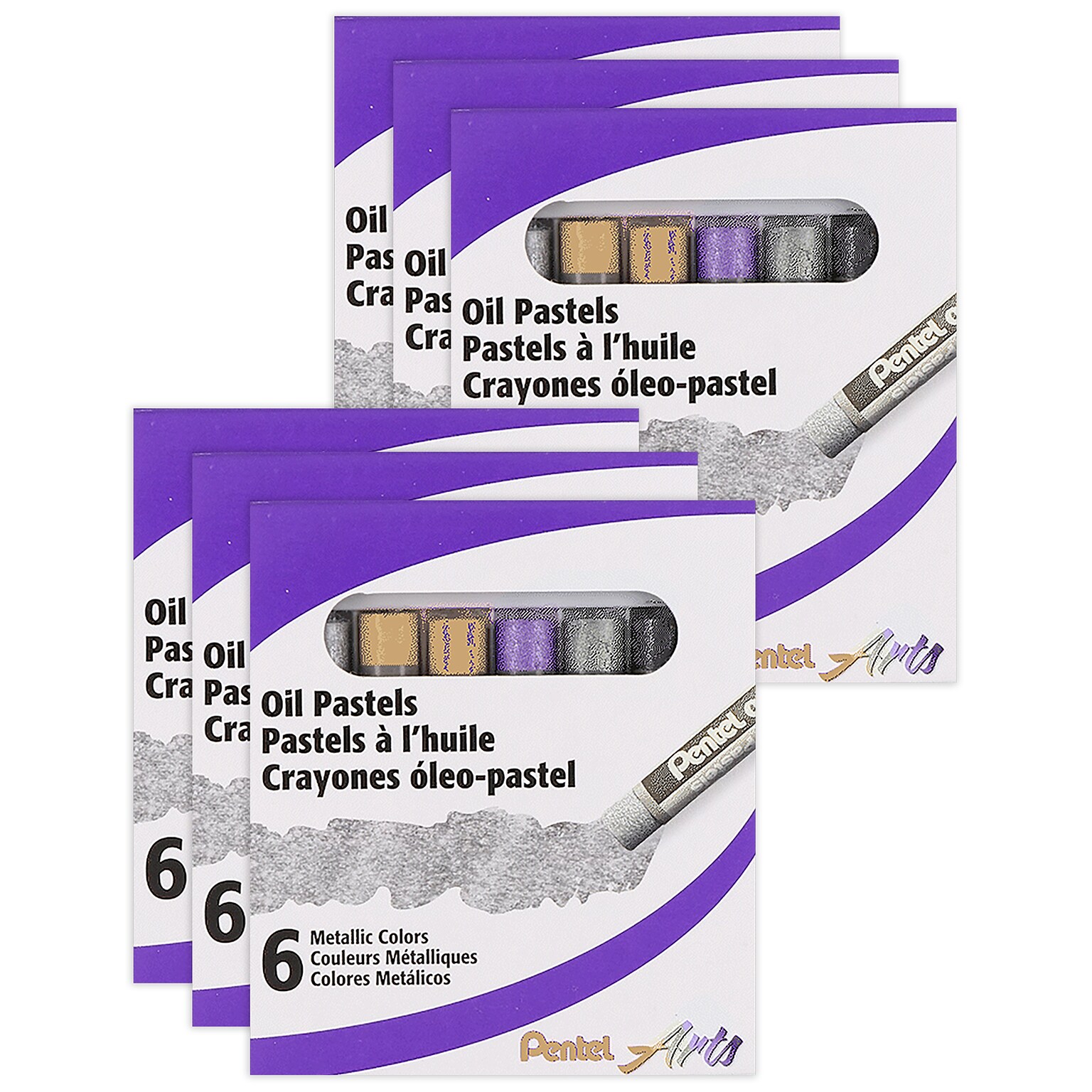Pentel Arts Oil Pastels, Metallic, 6/Pack, 6 Packs/Bundle (PTAPHNM6-6)