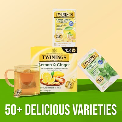 Twinings Probiotics Lemon and Ginger Herbal Tea Bags, 18/Box (F16483)