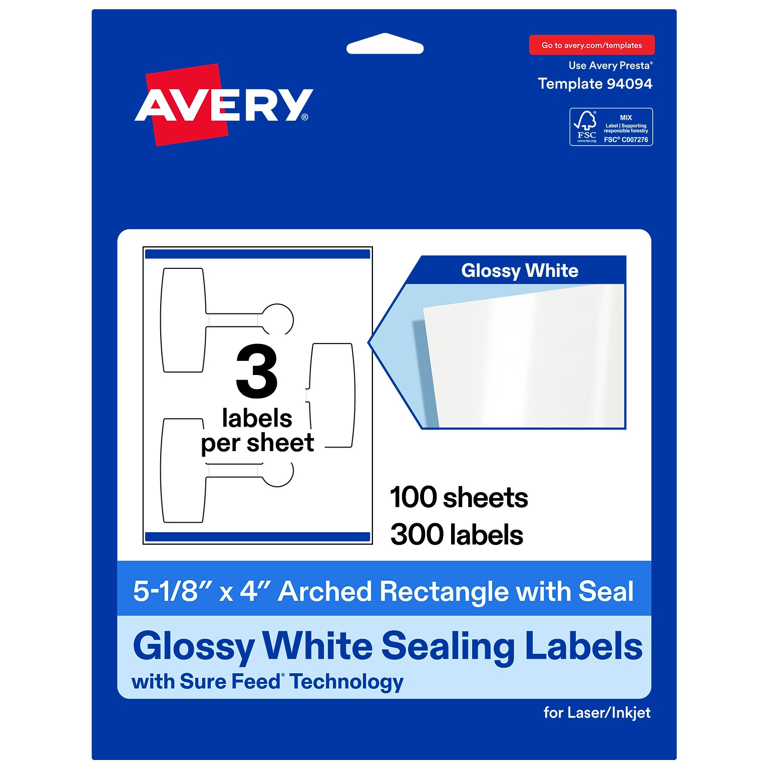 Avery Laser/Inkjet Sealing Labels, 5-1/8 x 4, White, 300 Labels/Box (19479370687)