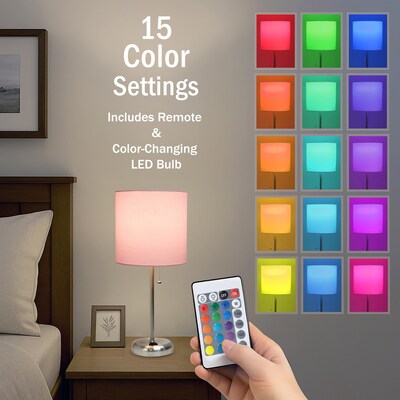Simple Designs 19.5" LED Table Lamp, Brushed Steel/Light Pink Shade (LT2024-LPK-CCLB)