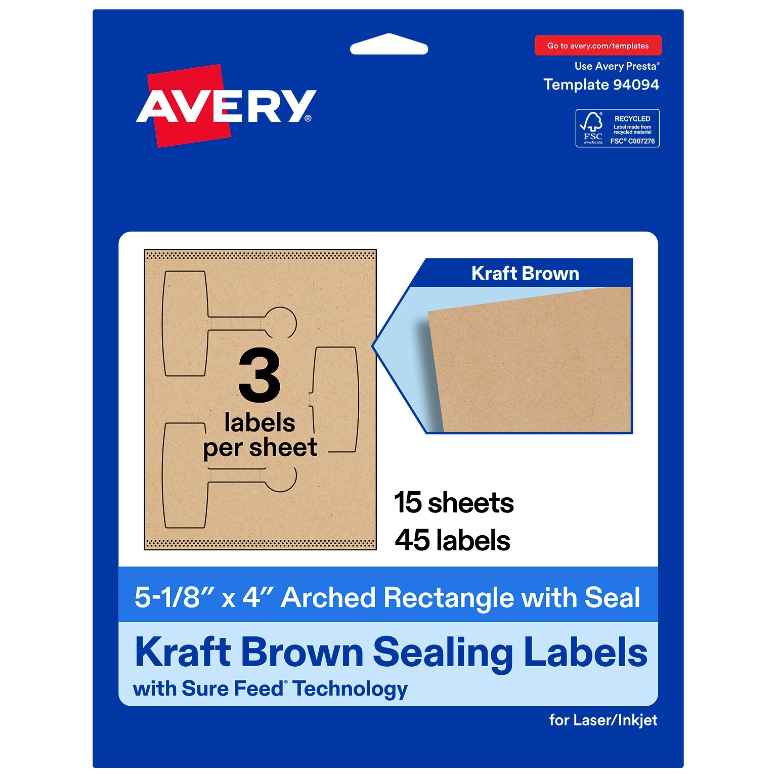 Avery Laser/Inkjet Multipurpose Labels, 5-1/8 x 4, Kraft Brown, 45 Labels/Pack (19479370700)