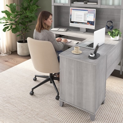 Bush Home Somerset 60"W L Shaped Computer Desk with Hutch, Platinum Gray (SET002PG)
