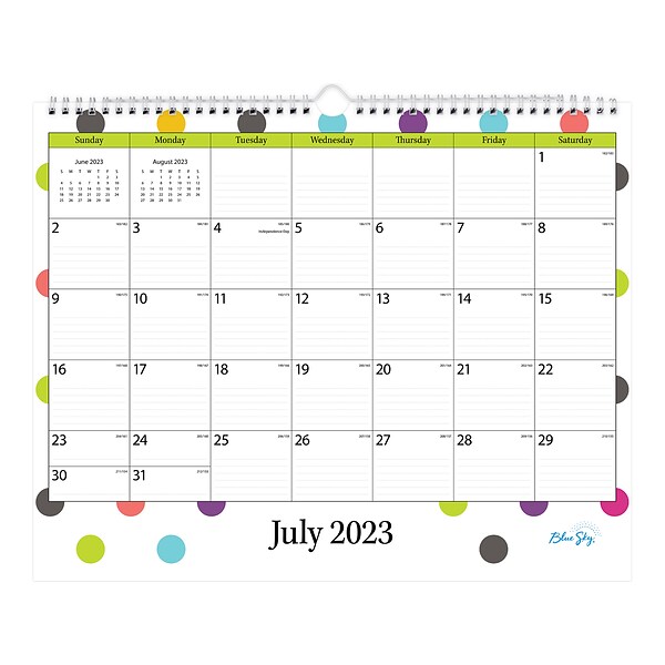 2023-2024 Blue Sky Teacher Dots 12" x 15" Academic Monthly Wall Calendar  (100340-A24) | Quill.com