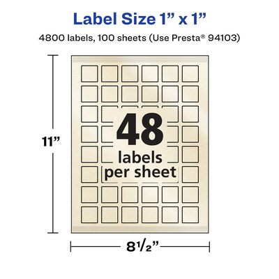 Avery Pearlized Ivory Square Multipurpose Labels, 1" x 1", Ivory, 4800/Box (94103)