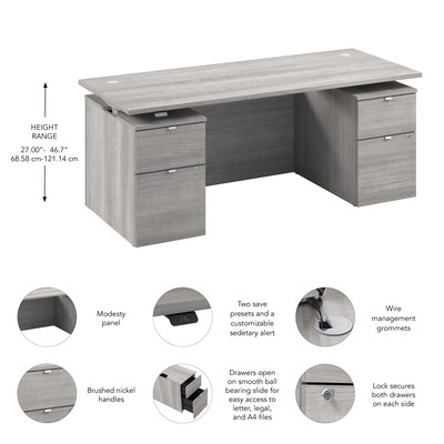 Bush Business Furniture Stratus 72"W Electric Adjustable Standing Desk with Drawers and Panel, Platinum Gray (SUT012PG)