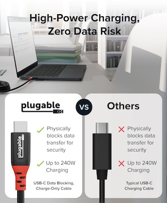 Plugable 6.5 ft. USB-C to USB-C Charging Cable, Male to Male, Black (USBC-CC2M)