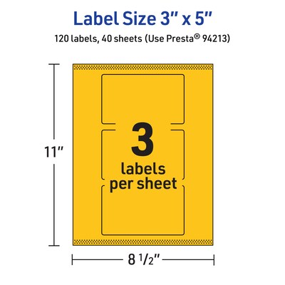 Avery Laser/Inkjet Rectangle Multipurpose Labels, 3" x 5", Bright Yellow, 120/Pack (94213)