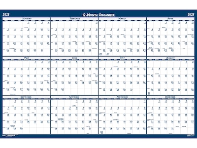 2025 House of Doolittle 37 x 24 Yearly Wet-Erase Wall Calendar, Reversible, White/Blue (396-25)