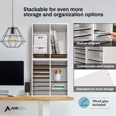 AdirOffice 500 Series 16-Compartment Literature Organizers, 20 x 11.8, White, 2/Pack (500-16-WHI-2