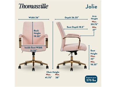 Thomasville Furniture Jolie Ergonomic Fabric Swivel Desk Chair, Blush (60068-BLSH)