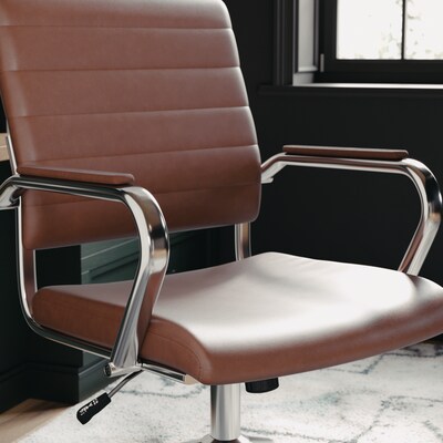 Martha Stewart Piper Faux Leather Swivel Executive Chair, Saddle Brown/Polished Nickel (CH2209212BR)