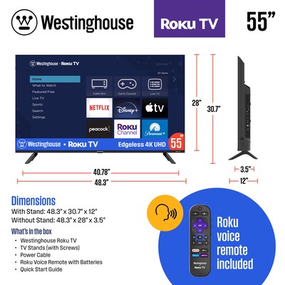 Westinghouse 55" Edgeless 4K UHD Roku TV (WR55EX4300)