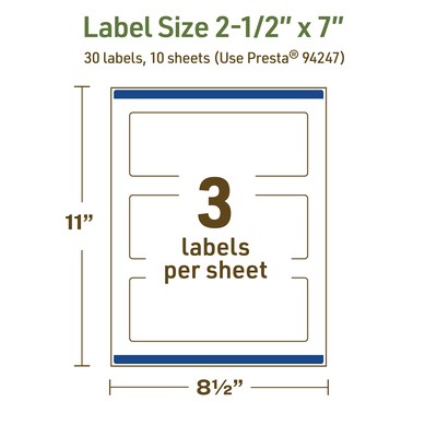 Avery Dissolvable Rectangle Multipurpose Labels, 2.5" x 7", Off-white, 30/Pack (94247)