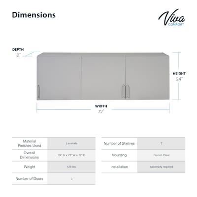 Vivacomfort 24'' H x 72" W Wood Wall Mounted Cabinet, 3-Doors, Gray (902WALL72GRY-MK)