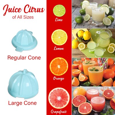 Brentwood® 200-Watt Electric Citrus Juicer with 2 Cones and Stainless Steel Lever, Blue (J-28BL)