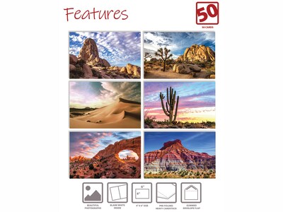 Better Office Arid Landscape Cards with Envelopes, 4" x 6", Assorted Colors, 50/Pack (64579-50PK)