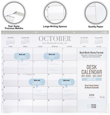 2026-2027 Overland Travelware 17" x 22" Monthly Desk Pad Calendar, White (90715)