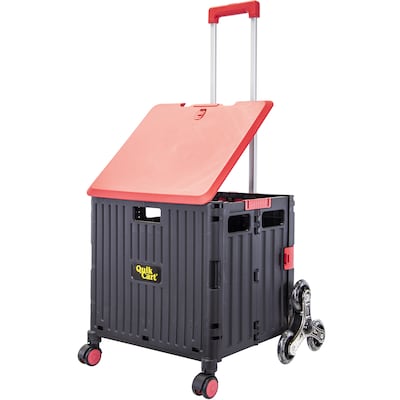 Dbest Stair Climber Quik Cart Swing Lid Four Swivel Wheeled Rolling Crate Teacher Utility, Red (01-953)