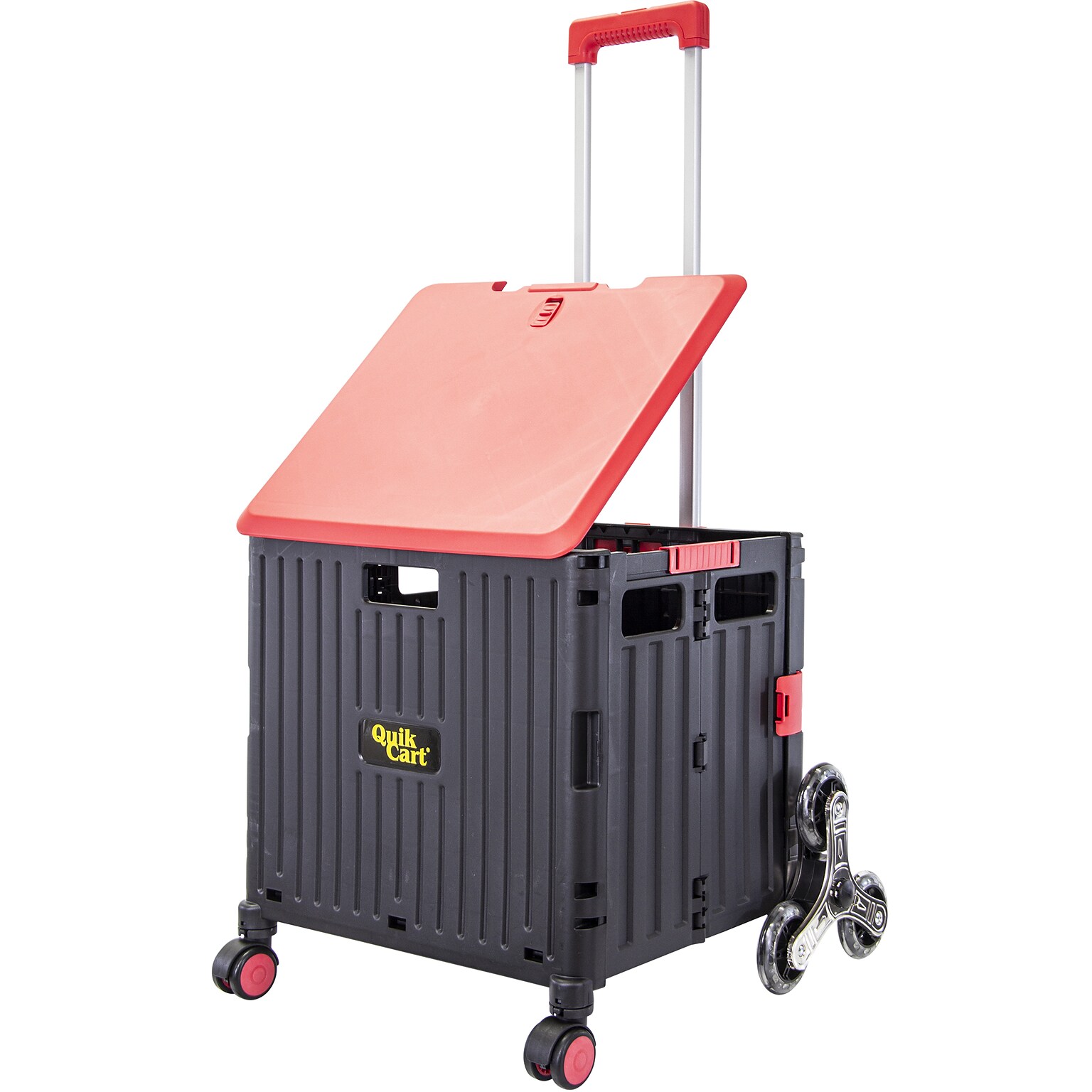 Dbest Stair Climber Quik Cart Swing Lid Four Swivel Wheeled Rolling Crate Teacher Utility, Red (01-953)