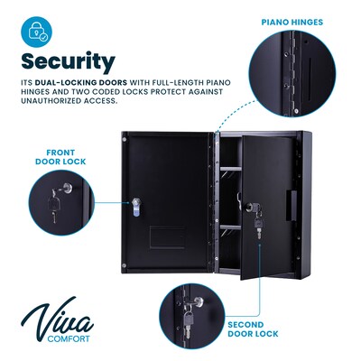 Viva Comfort Medium Double Door Medicine Locking Secure Storage Medical Cabinet, 0.3 cu. ft., Black (ADIME999-02-BLK-MK)