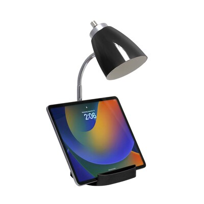 Creekwood Home Sleek Essentials 18.5" Flexible Coordinating Desk Lamp with Charging Outlet and Storage, Black (CWD-1005-BK)