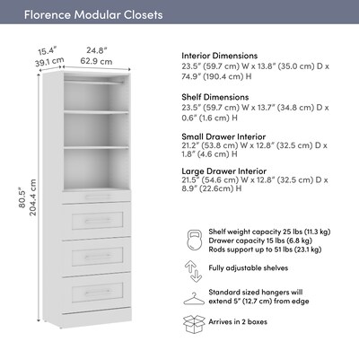 Bestar Florence Closet System, 5 Shelves, 4 Drawers, 25"W x 16"D, White (127601-000017)