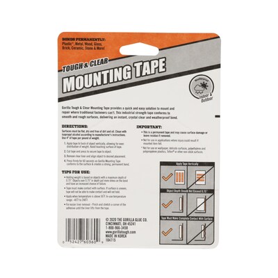 Gorilla Tough & Clear Double-Sided Mounting Tape, 1 x 150, Clear (6036002)