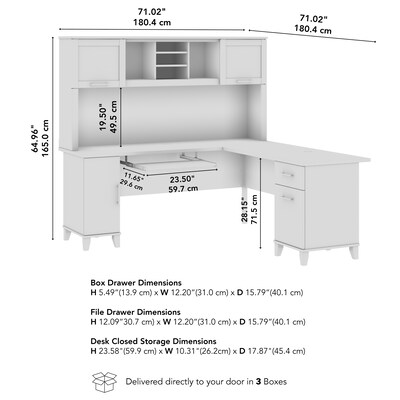 Bush Home Somerset 72" W L Shaped Computer Desk with Hutch, Maple Cross (SET001MC)
