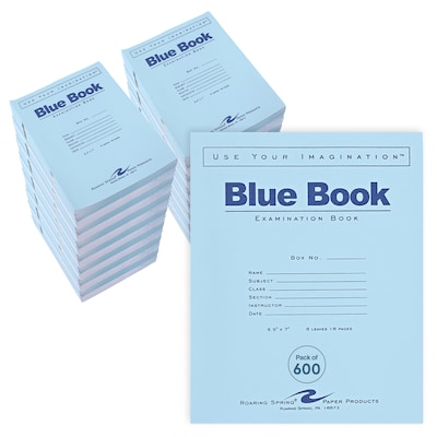 Roaring Spring Paper Products Exam Notebook, 7x 8.5, Wide-Ruled, 8 Sheets, Blue, 600/Carton (77512CS)