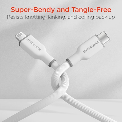 HyperGear Flexi Pro USB-C to Lightning Soft-Touch Silicone Fast Charge and Sync Cable, 10 ft., White (16007)