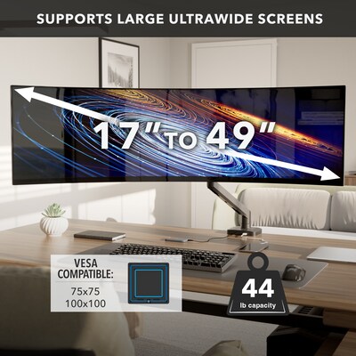 Mount-It! ProFlex Adjustable Heavy-Duty Single Monitor Mount with Gas Spring Arm, Fits 17"– 49" Ultrawide Monitors, Matte Black