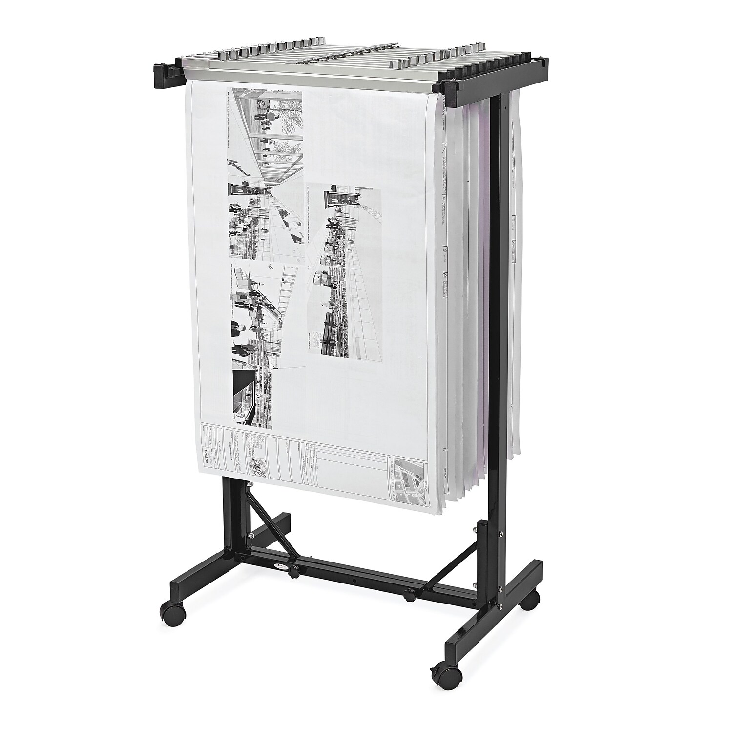 AdirOffice Expandable Blueprint Mobile Plan Center Large File Storage Hanging Rack, Black (615-BLK-KIT1)