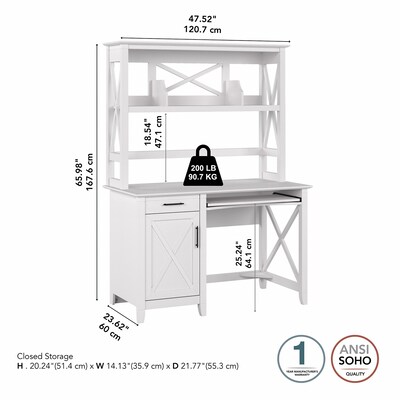 Bush Furniture Key West 48"W Small Computer Desk with Hutch, Pure White Oak (KWD248WT-03)