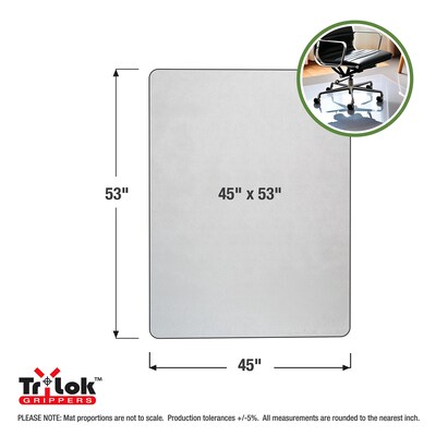 Floortex Cleartex TrYlok Vinyl Chair Mat for Low Pile Carpets up to 1/4", 45" x 53", Clear (NRCMFLVT0005)