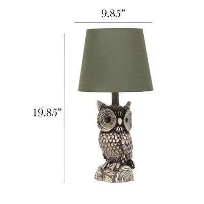 Simple Designs Woodland 19.85" Tall Contemporary Gazing Brown and White Night Owl Novelty Bedside Desk Lamp, Green (LT2098-GRN)