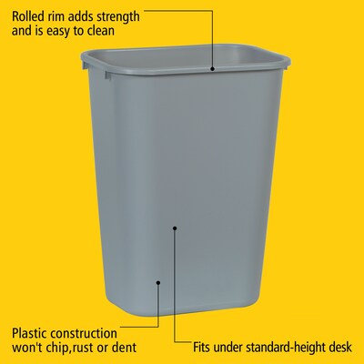 Rubbermaid Indoor Trash Can w/ No Lid, Gray Plastic, 10.25 Gal. (FG295700GRAY)