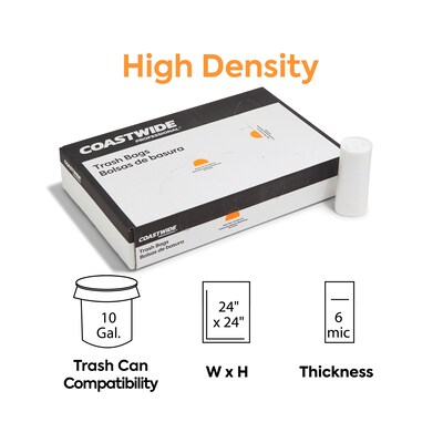 Coastwide Professional™ 10 Gallon Trash Bag, 24 x 24, High Density, 6 mic, Natural, 1000 Bags/Box