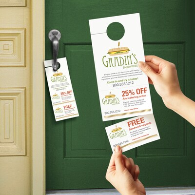 Avery Printable Door Hangers with Tear-Away Cards, 4 1/4" x 11", Matte White, Laser/Inkjet, 80/Pack (16150)