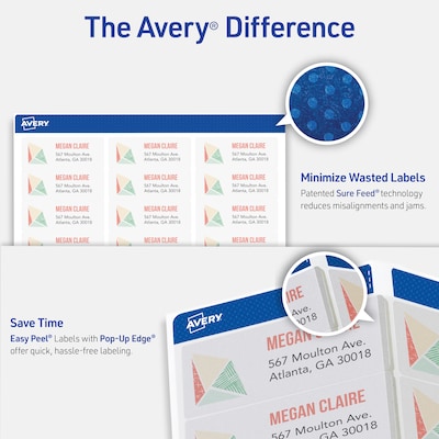 Avery Easy Peel Inkjet Address Labels, 1 x 2-5/8, Clear, 300 Labels/Pack (18660)