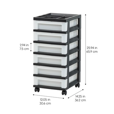 Iris 6-Drawer Durable Storage Cart, Plastic, Black/Clear (116862)