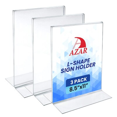 Azar 8.5 x 11 Sign Holder, Desktop/Countertop, Bottom Loading, Plastic, 3/Pack (152430-3PK)