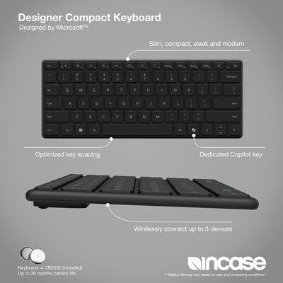 Incase Designer Compact Designed by Microsoft Wireless Keyboard, Black (21Y-00001)
