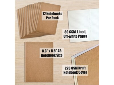 Better Office Composition Notebooks, 5.5" x 8.3", Narrow Ruled, 30 Sheets, Kraft, 12/Pack (25020-12PK)
