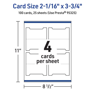 Avery Integrated Cards, 2-1/16" x 3.75", Glossy White, 100/Pack (95325)