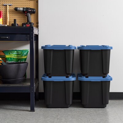 Iris 46 Quart Storage Container with Latching Lid, Plastic, Black, 4/Pack (500410)