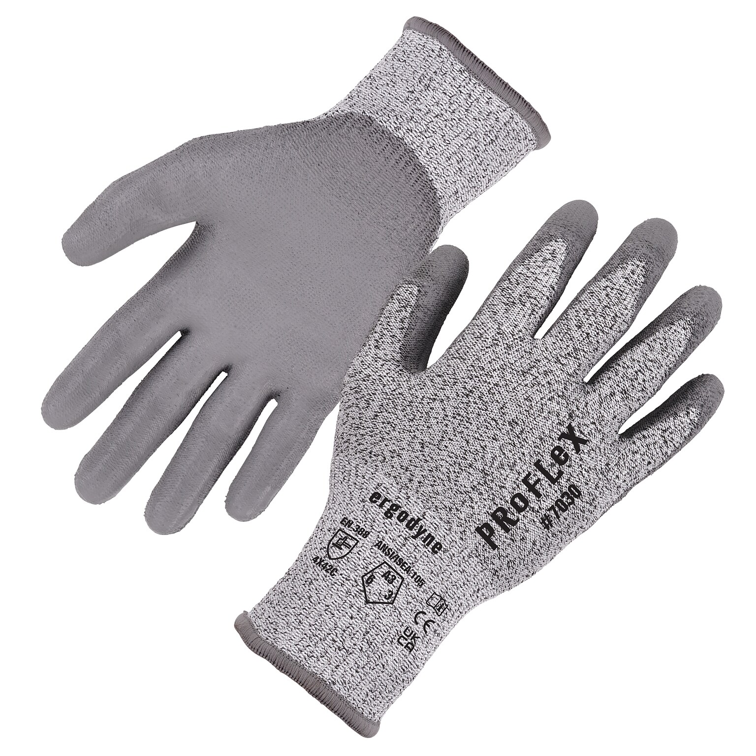 Ergodyne ProFlex 7030 PU Coated Cut-Resistant Gloves, ANSI A3, Gray, Medium, 1 Pair (10463)