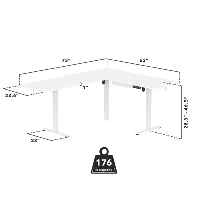 Mount-It! XL 75"W Electric Corner Adjustable Standing Desk, White (MI-15029)