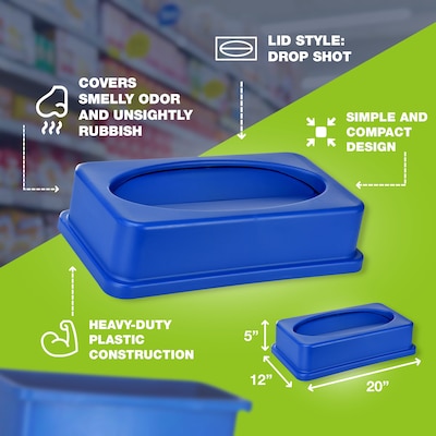 Alpine Industries Polypropylene Recycling Bin with Lid and Dolly, 23 Gallon, Blue (ALP477-BLU3-PKD)