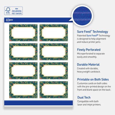 Avery Gold-Teal Berries Matte Blank Card, White, 80/Pack (S00-FEZ)