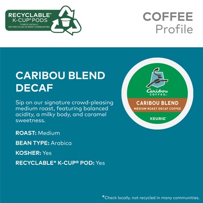 Caribou Coffee Caribou Blend Decaf Coffee Keurig® K-Cup® Pods, Medium Roast, 0.41 oz., 24/Box (6995)